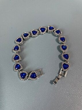 Blue Heart Silver Moissanite Bracelet